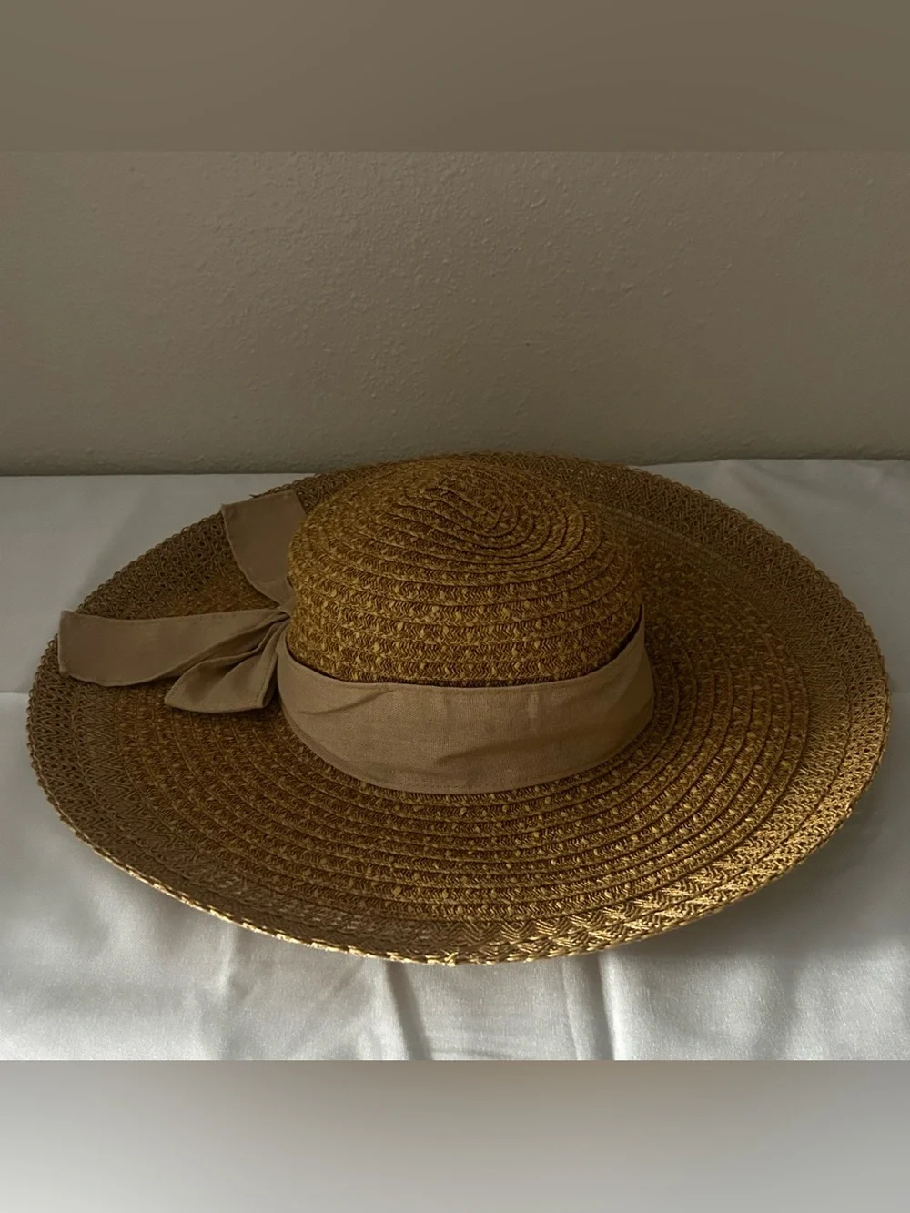 Nine West Wide-Brim Sun Hat with Taupe Bow